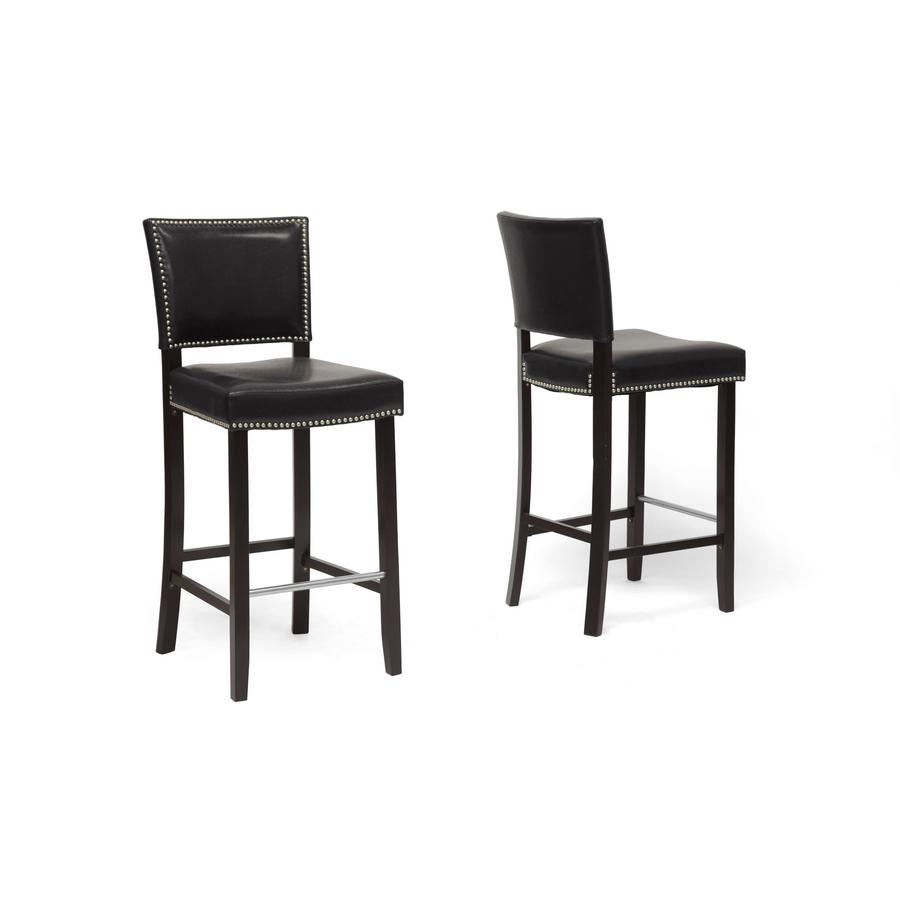 Baxton Studio Aries Black Modern Bar Stool with Nail Head Trim (Set of 2). Picture 3