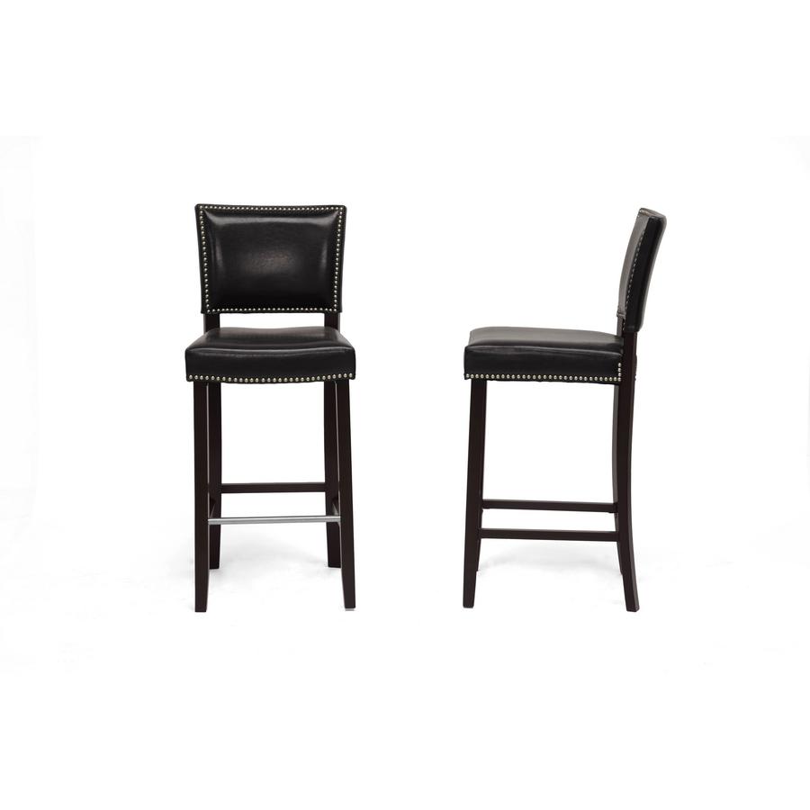 Baxton Studio Aries Black Modern Bar Stool with Nail Head Trim (Set of 2). Picture 1