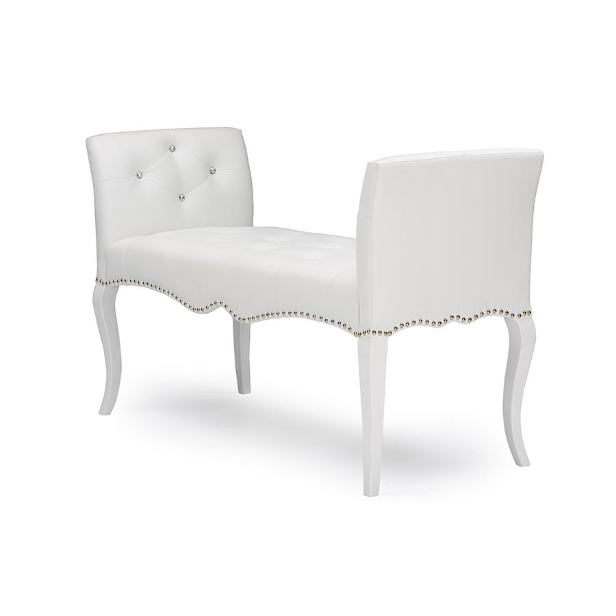 Kristy Modern and Contemporary White Faux Leather Classic Seating Bench. Picture 1