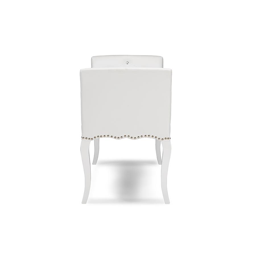 Kristy Modern and Contemporary White Faux Leather Classic Seating Bench. Picture 2