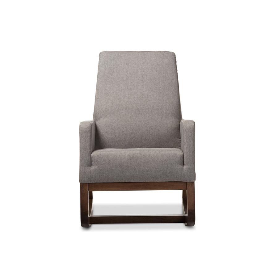 Yashiya Mid-century Retro Modern Grey Fabric Upholstered Rocking Chair and Ottoman Set. Picture 2