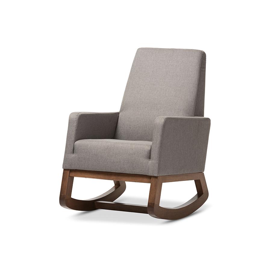 Yashiya Mid-century Retro Modern Grey Fabric Upholstered Rocking Chair and Ottoman Set. Picture 3