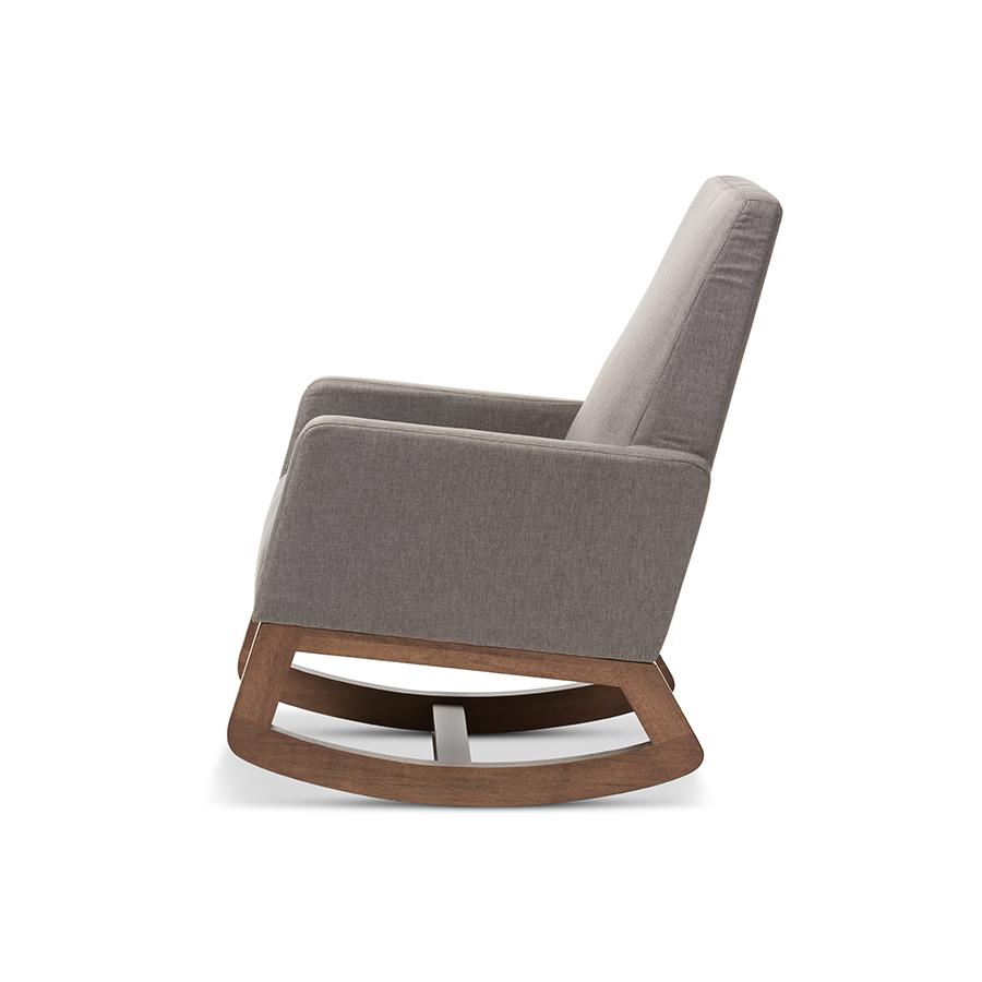 Yashiya Mid-century Retro Modern Grey Fabric Upholstered Rocking Chair and Ottoman Set. Picture 4