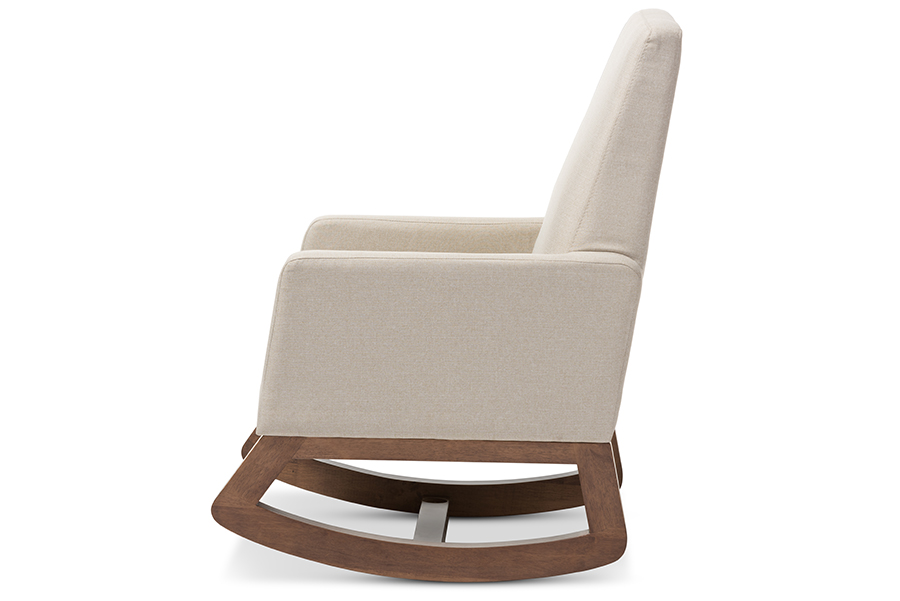 Yashiya Mid-century Retro Modern Light Beige Fabric Upholstered Rocking Chair. Picture 3