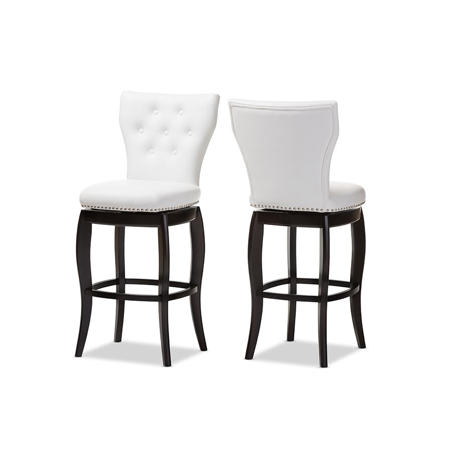 Leather Upholstered Button-tufted 29-Inch 2-Piece Swivel Bar Stool Set. Picture 1
