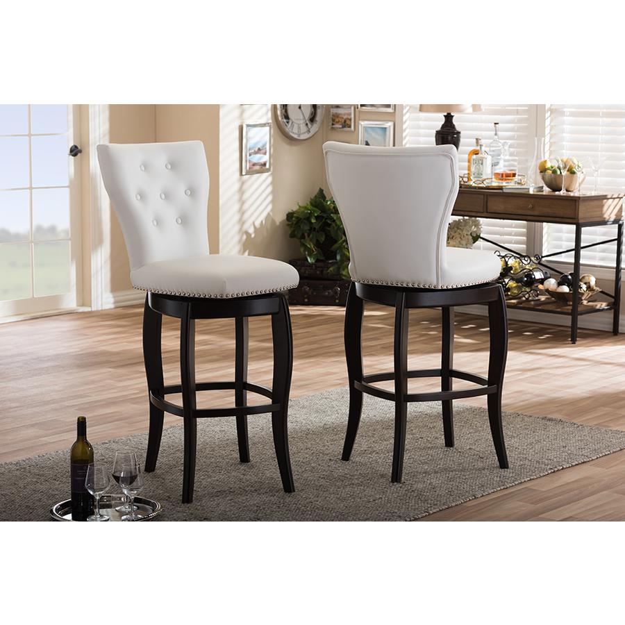 Leather Upholstered Button-tufted 29-Inch 2-Piece Swivel Bar Stool Set. Picture 4