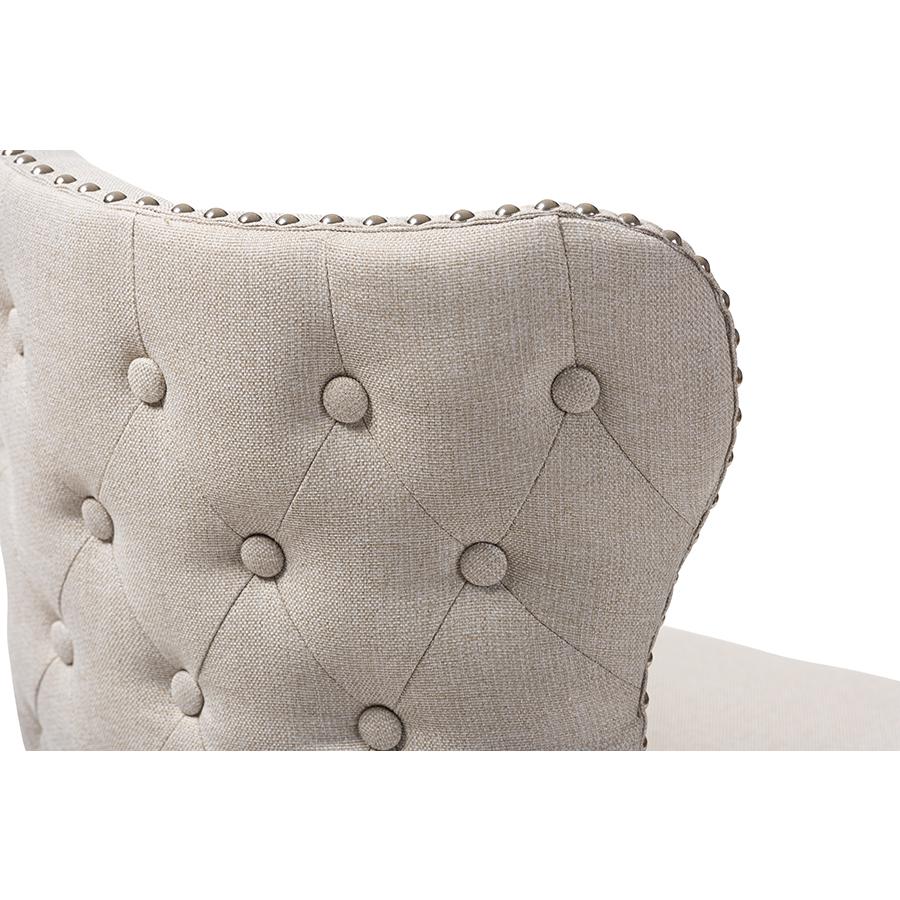 Light Beige Fabric Button-Tufted Upholstered 2-Piece Swivel Barstool Set. Picture 5