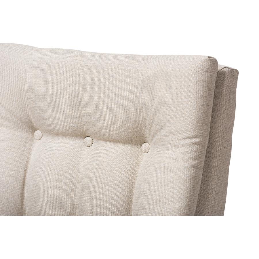 Roxy Mid-Century Modern Walnut Wood Finishing and Light Beige Fabric Upholstered Button-Tufted High-Back Lounge Chair and Ottoman Set. Picture 3