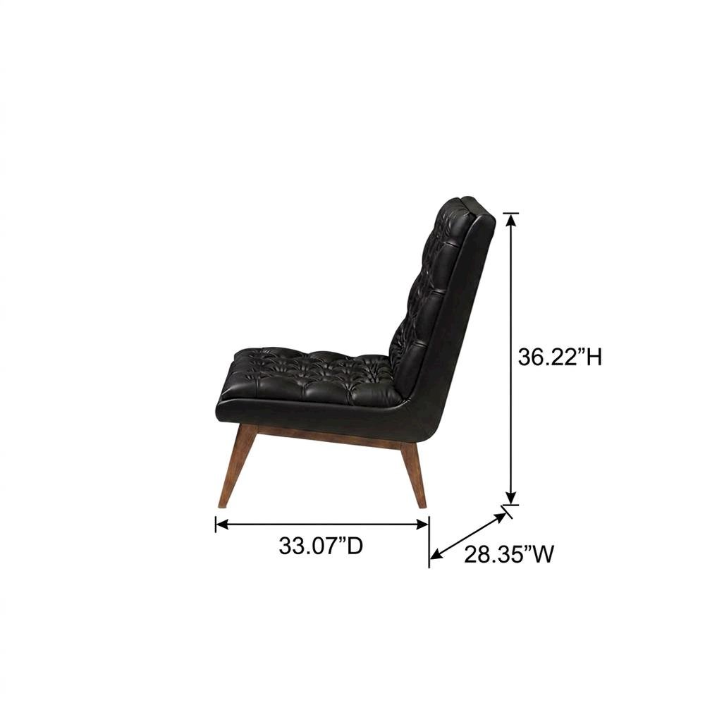 Faux Leather Mid-Century Modern Accent Lounge Chair with Walnut Wood Legs, Black. Picture 5
