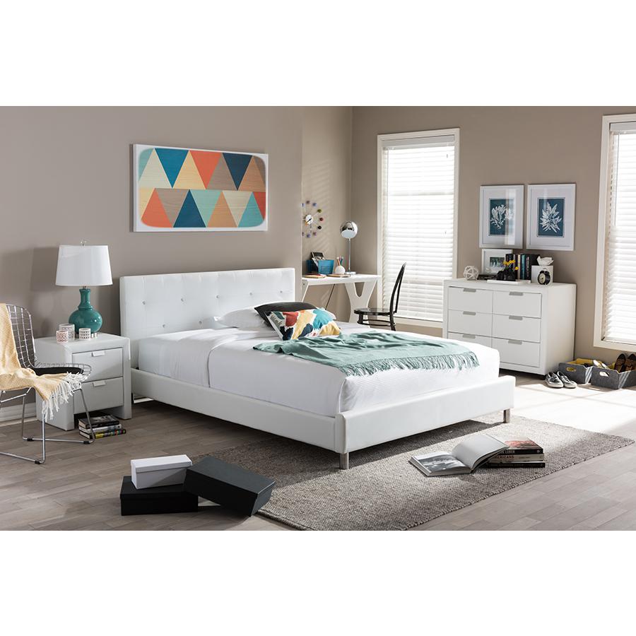 White Bed with Crystal Button Tufting (Queen Size). Picture 1