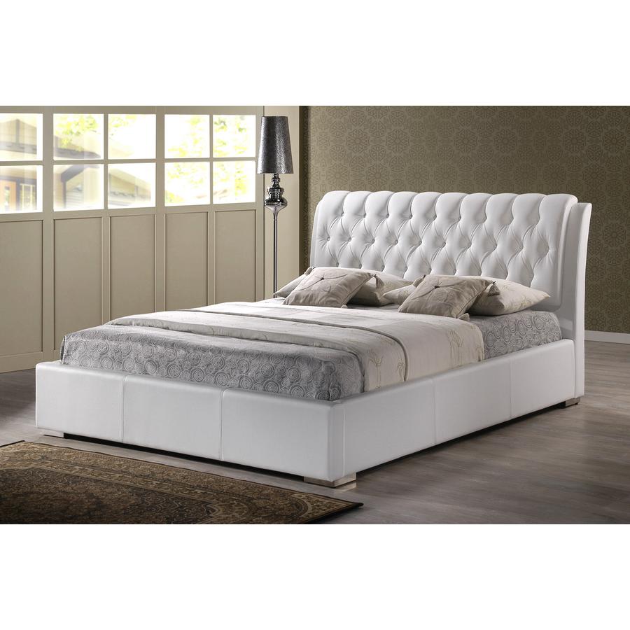 White Bed with Tufted Headboard - Full Size. Picture 1