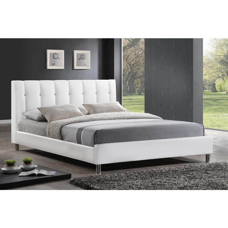 Baxton Studio Vino White Modern Bed with Upholstered Headboard - Full Size. Picture 1