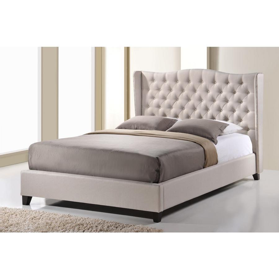 Norwich Light Beige Linen Modern Platform Bed –King Size. Picture 1