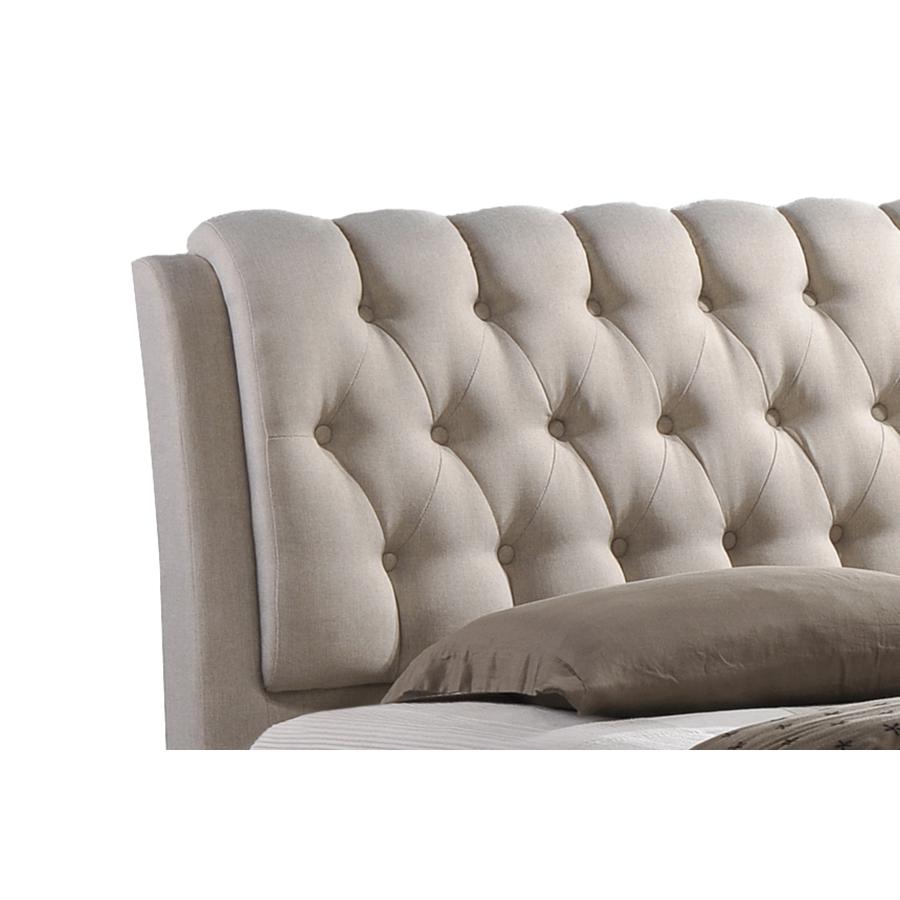 Ainge Contemporary Button-Tufted Light Beige Fabric Upholstered Storage King-Size Bed with 2-drawer. Picture 3
