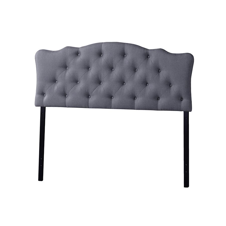 Rita Modern and Contemporary Queen Size Grey Fabric Upholstered Button-tufted Scalloped Headboard. Picture 1