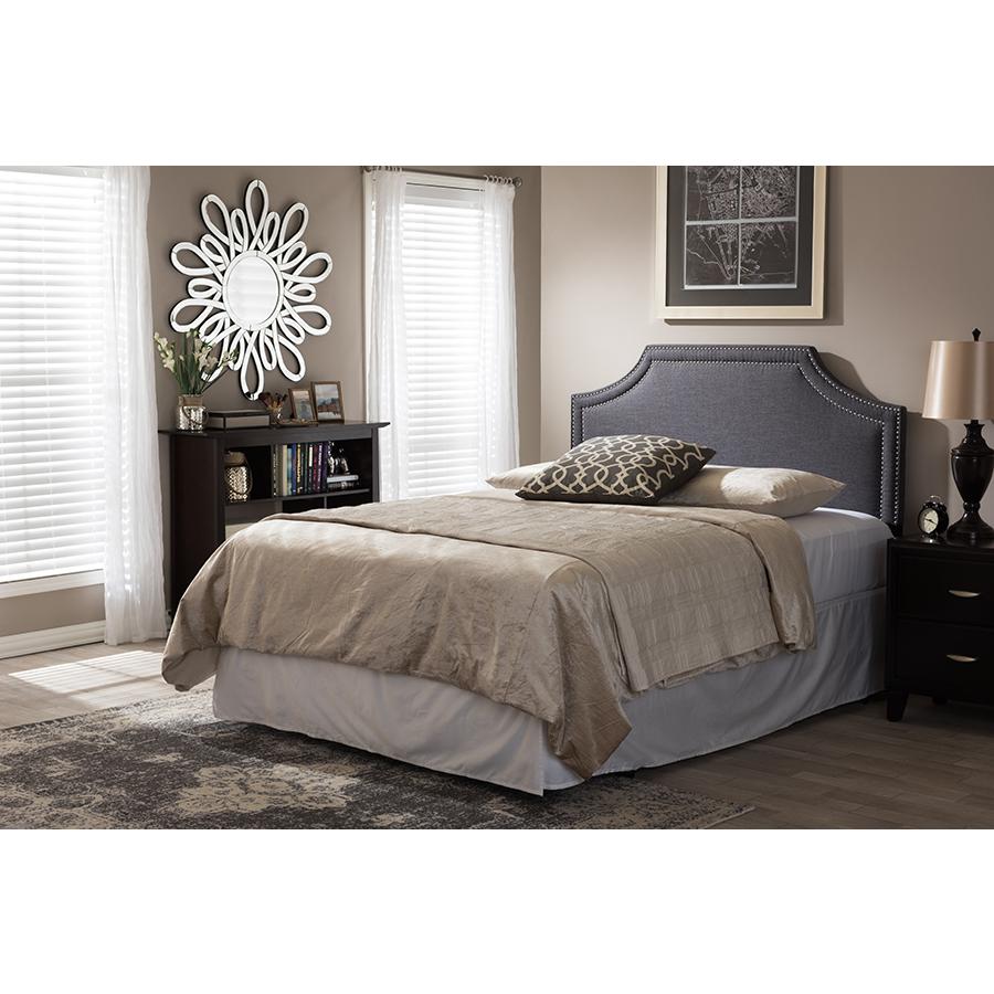 Avignon Modern and Contemporary Dark Grey Fabric Upholstered King Size Headboard. Picture 4