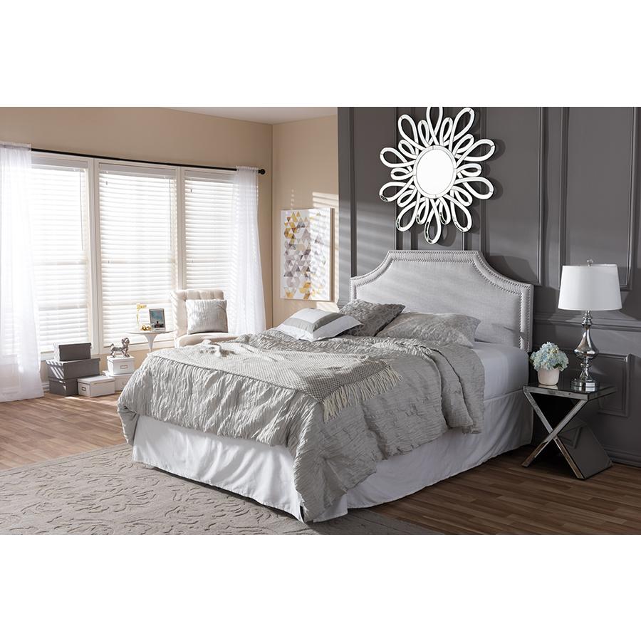 Avignon Modern and Contemporary Grayish Beige Fabric Upholstered Full Size Headboard Greyish Beige. Picture 4