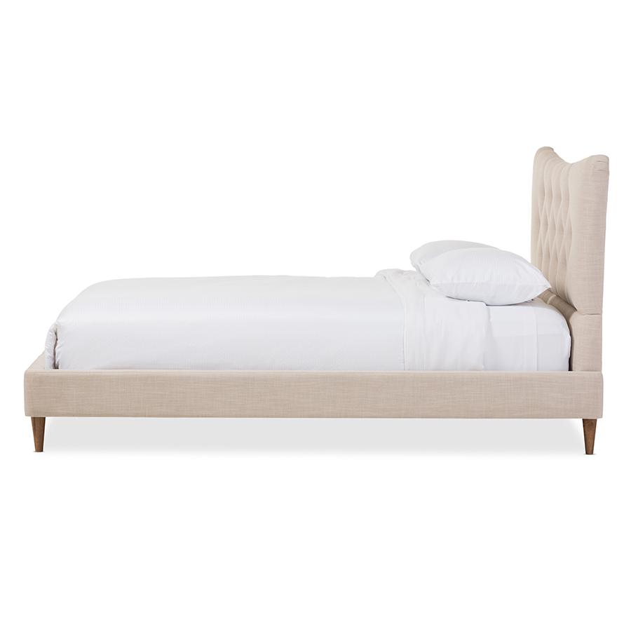 Baxton Studio Hannah Mid-Century Modern Beige Linen Queen Size Platform Bed. Picture 2