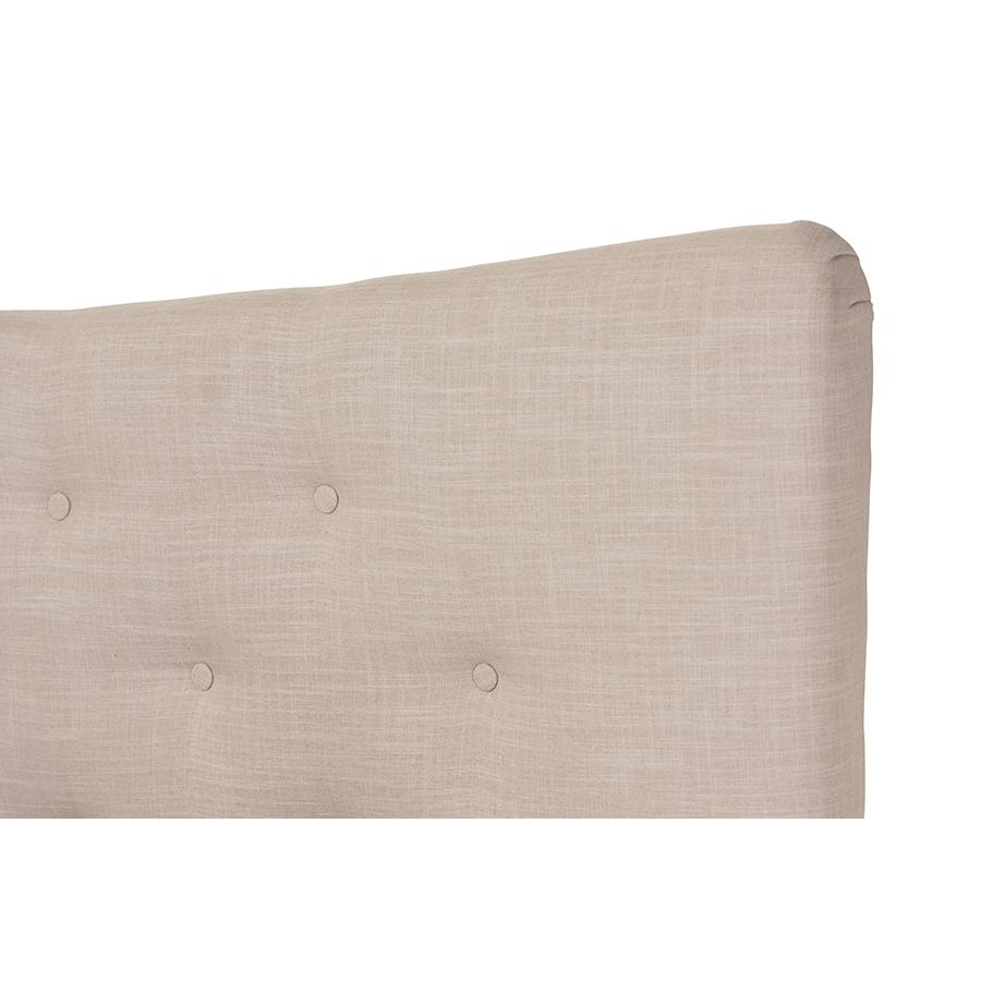 Baxton Studio Hannah Mid-Century Modern Beige Linen Queen Size Platform Bed. Picture 3