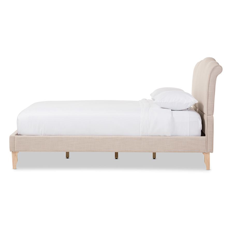 Fannie French Classic Modern Style Beige Linen Fabric King Size Platform Bed. Picture 2