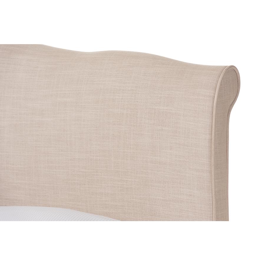 Fannie French Classic Modern Style Beige Linen Fabric King Size Platform Bed. Picture 3
