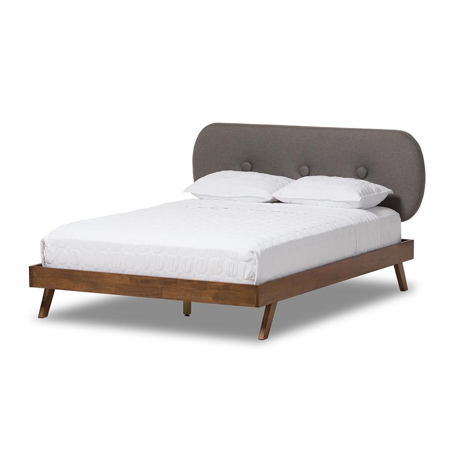 Solid Walnut Wood Grey King Size Platform Bed. Picture 1