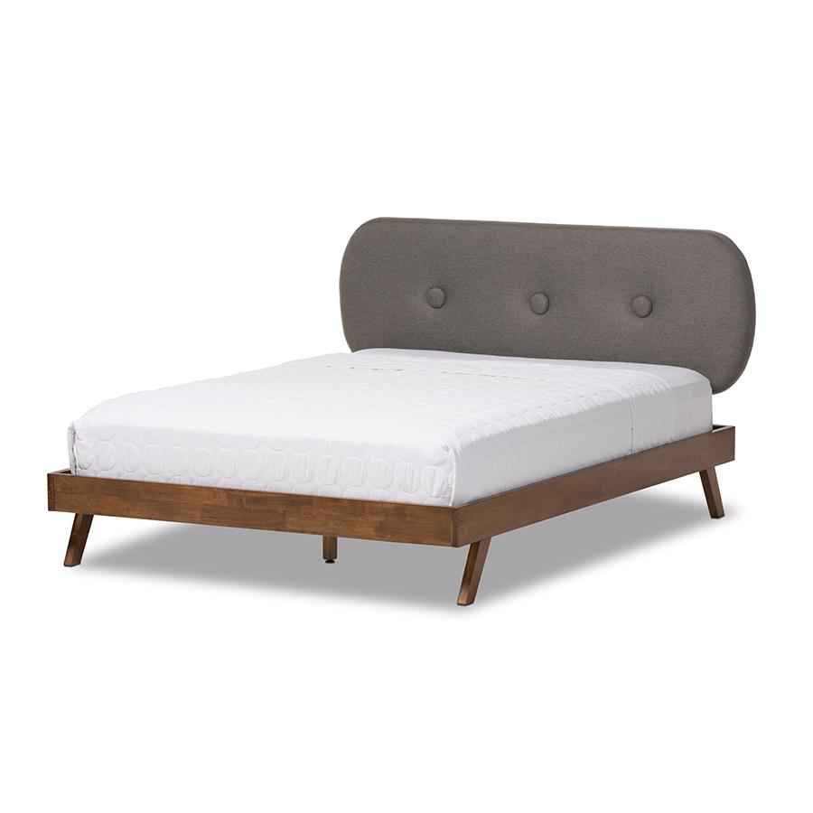 Solid Walnut Wood Grey King Size Platform Bed. Picture 2