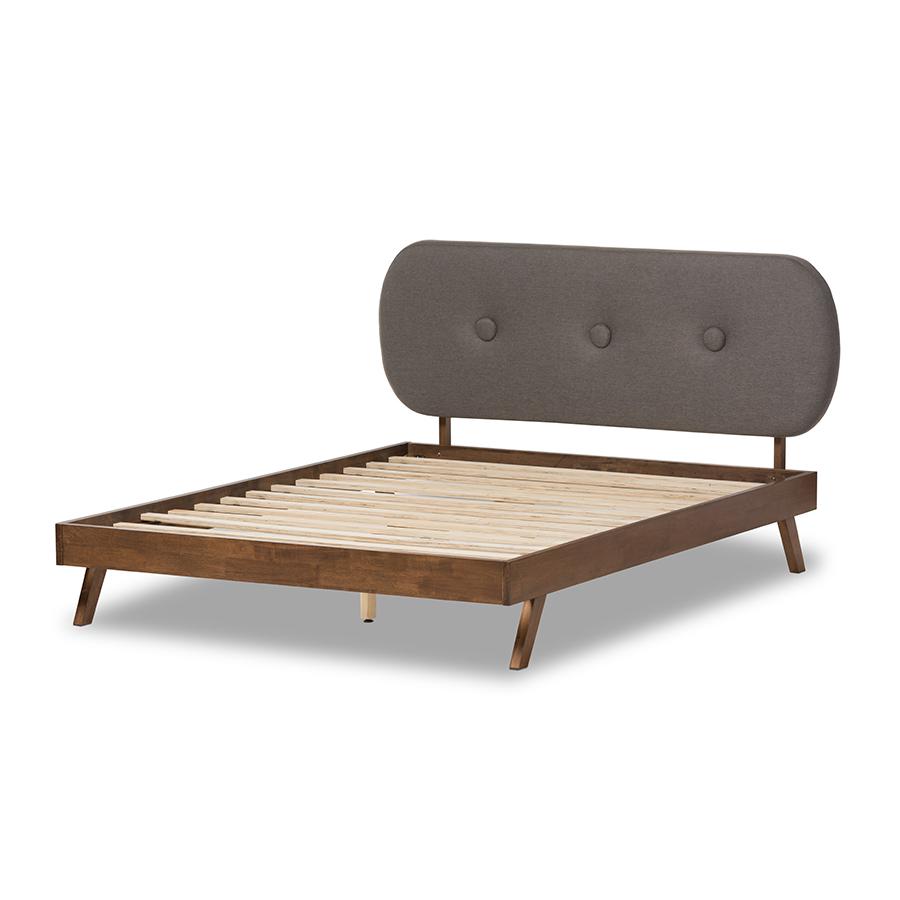 Solid Walnut Wood Grey King Size Platform Bed. Picture 3