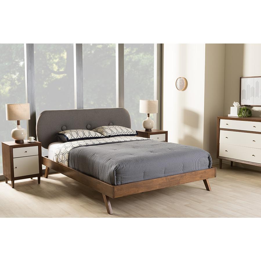 Solid Walnut Wood Grey King Size Platform Bed. Picture 6
