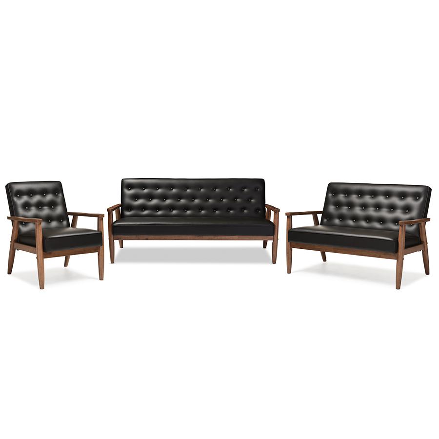 Leather Upholstered Wooden 3 Piece Living room Set. Picture 1