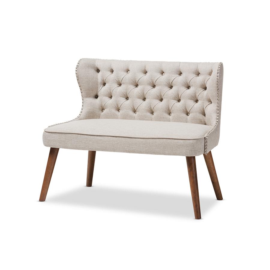 Fabric Upholstered Button-Tufting with Nail Heads Trim 2-Seater Loveseat Settee. Picture 1