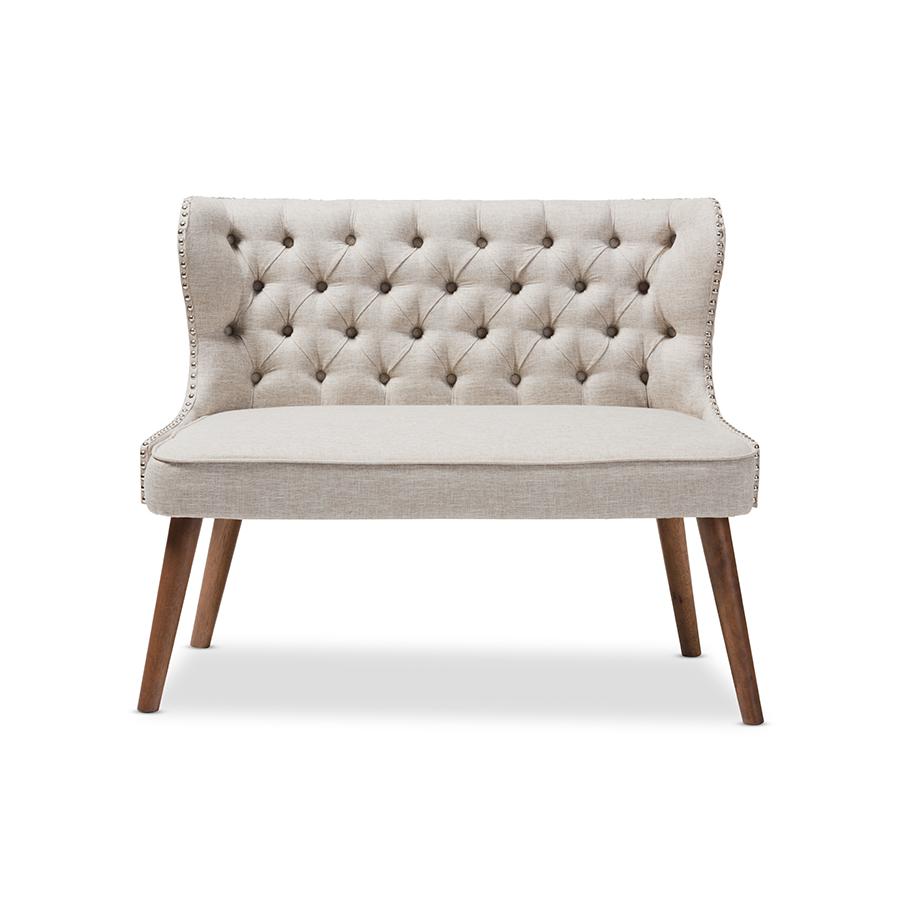 Fabric Upholstered Button-Tufting with Nail Heads Trim 2-Seater Loveseat Settee. Picture 2