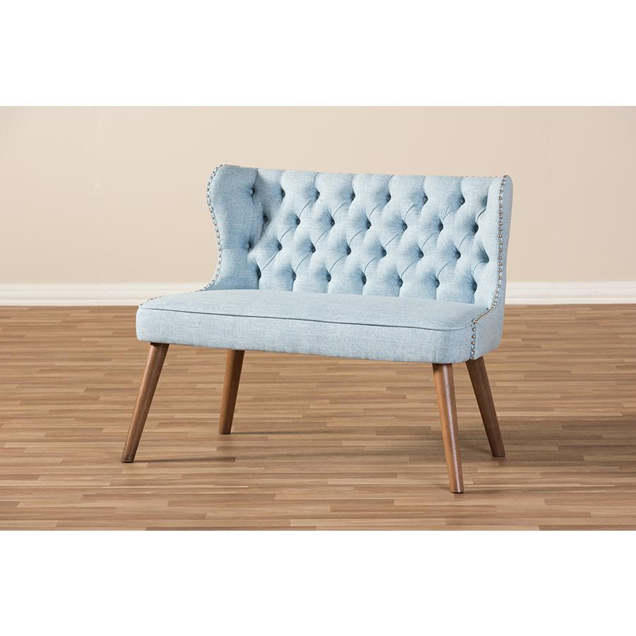 Fabric Upholstered Button-Tufting with Nail Heads Trim 2-Seater Loveseat Settee. Picture 7
