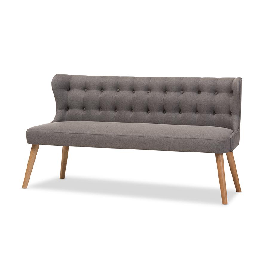 Grey Fabric Natural Wood Finishing 3-Seater Settee Bench. Picture 1