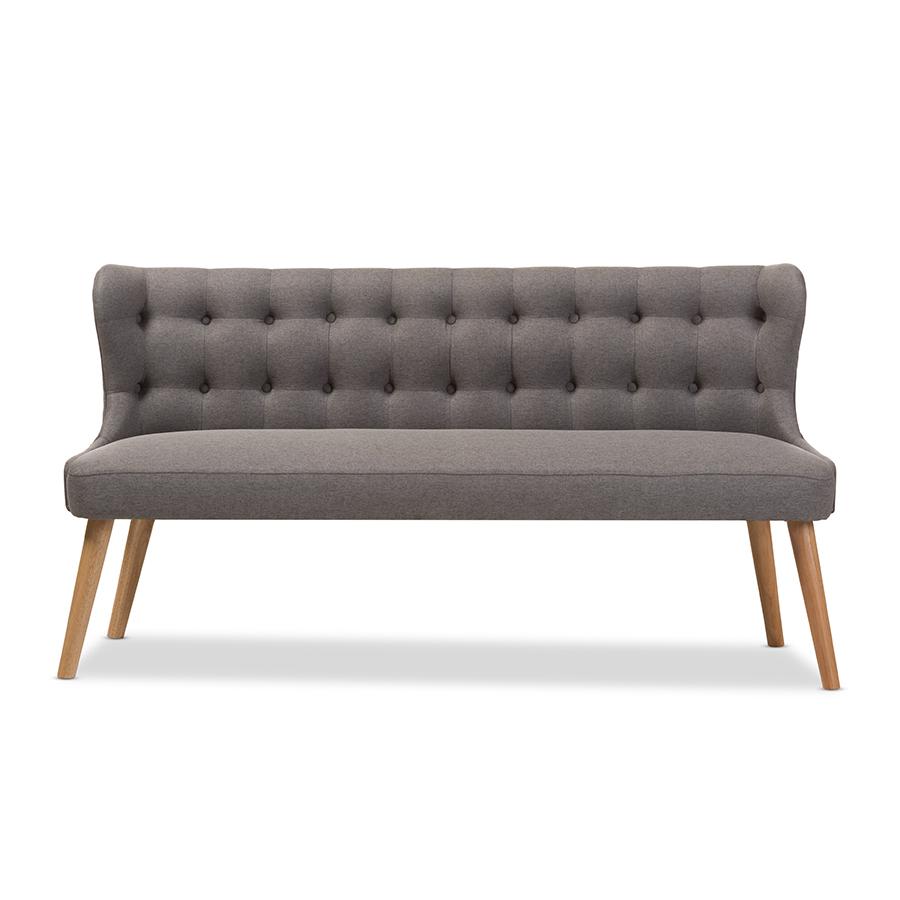 Grey Fabric Natural Wood Finishing 3-Seater Settee Bench. Picture 2