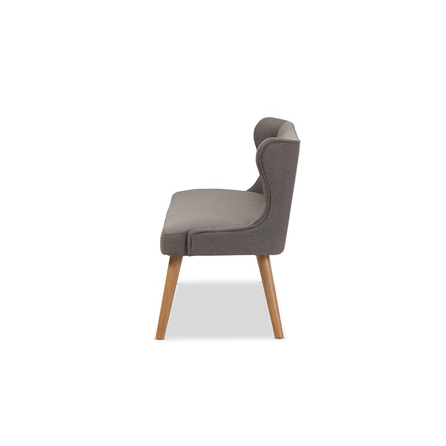 Grey Fabric Natural Wood Finishing 3-Seater Settee Bench. Picture 3