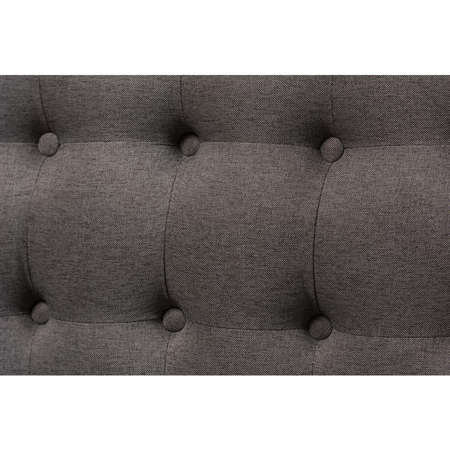 Grey Fabric and Natural Wood Finishing 3-Seater Settee Bench. Picture 5