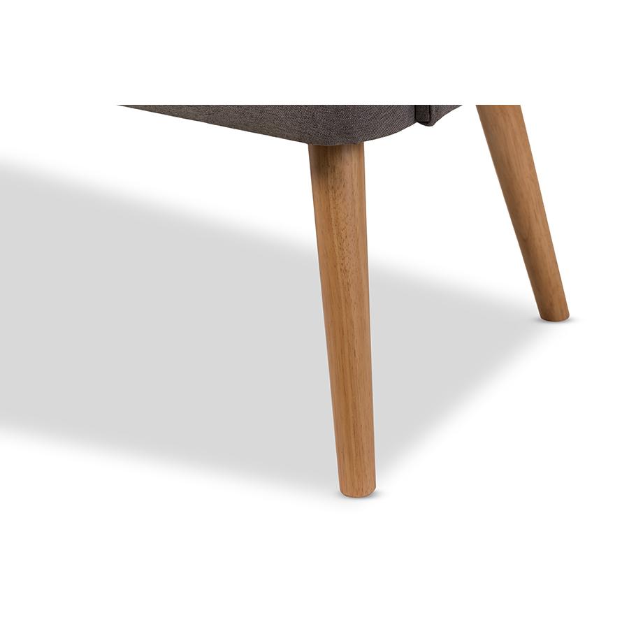 Grey Fabric and Natural Wood Finishing 3-Seater Settee Bench. Picture 6
