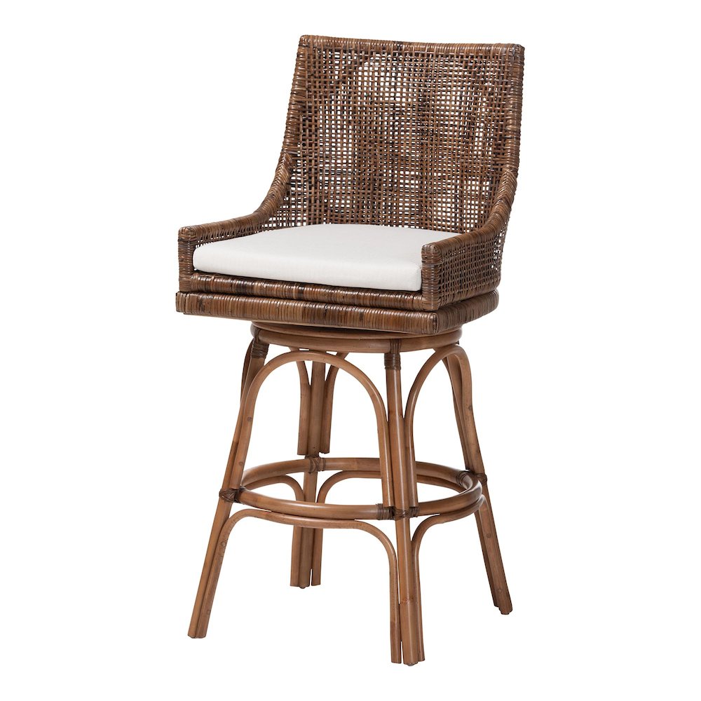 Bella Swivel Rattan Bar Stool w/ Cushion, Coffee Bean. Picture 1