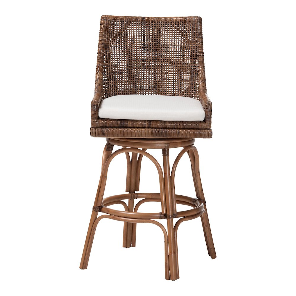 Bella Swivel Rattan Bar Stool w/ Cushion, Coffee Bean. Picture 2