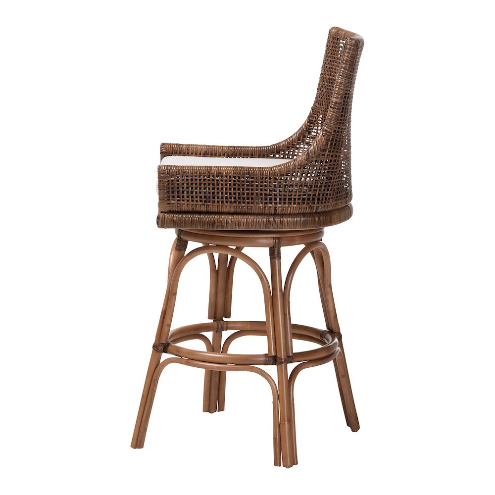 Bella Swivel Rattan Bar Stool w/ Cushion, Coffee Bean. Picture 4