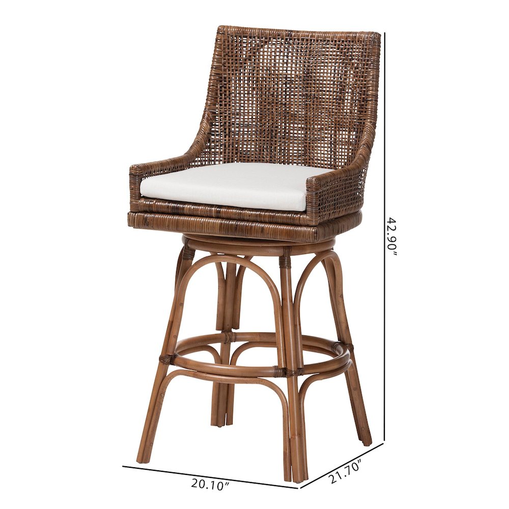Bella Swivel Rattan Bar Stool w/ Cushion, Coffee Bean. Picture 10