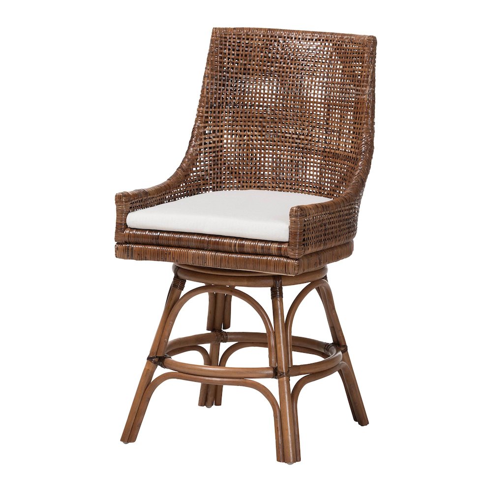 Bella Swivel Rattan Counter Stool w/ Cushion, Coffee Bean. Picture 1