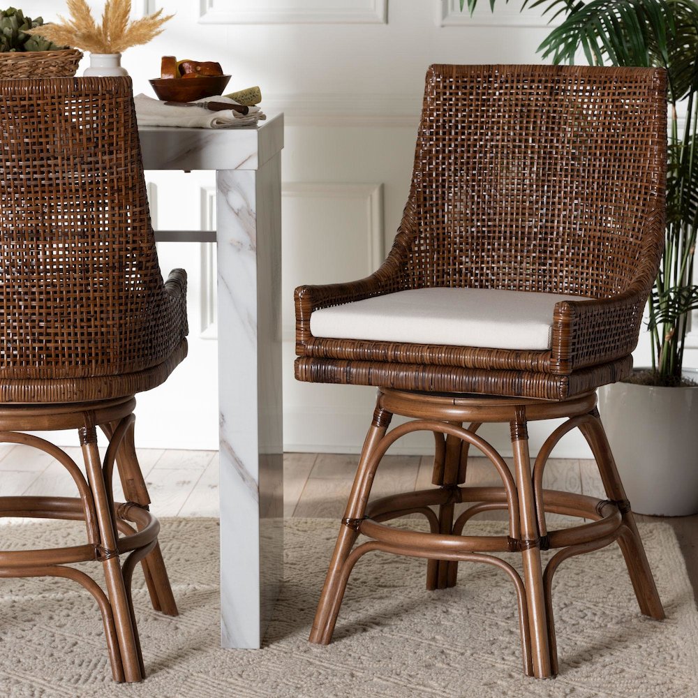 Bella Swivel Rattan Counter Stool w/ Cushion, Coffee Bean. Picture 3