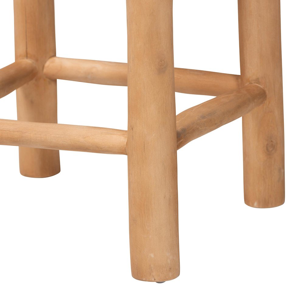 Rivera Genuine Goat Leather Bar Stool - Rustic Boho Seating with Teak Wood. Picture 4