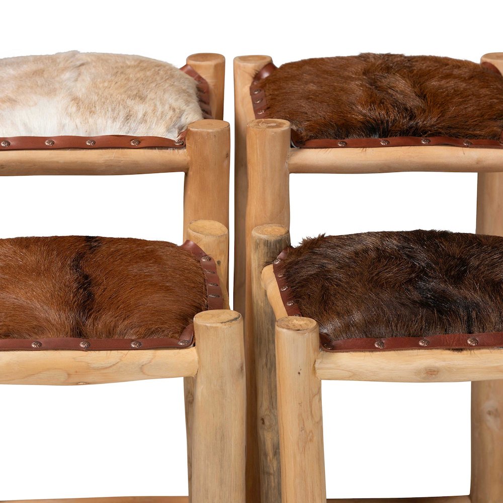 Rivera Genuine Goat Leather Bar Stool - Rustic Boho Seating with Teak Wood. Picture 6