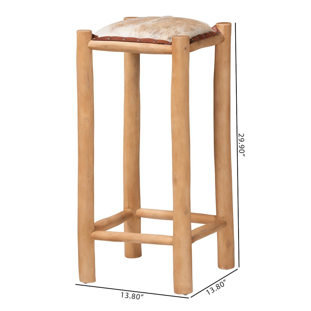 Rivera Genuine Goat Leather Bar Stool - Rustic Boho Seating with Teak Wood. Picture 8