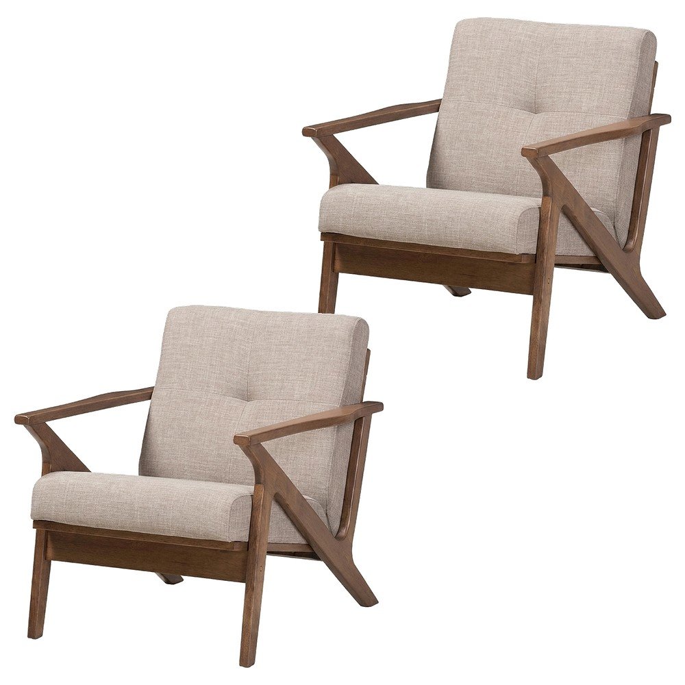 Mid-Century Modern Fabric Tufted Lounge Chair, Accent Chair, Light. Picture 1