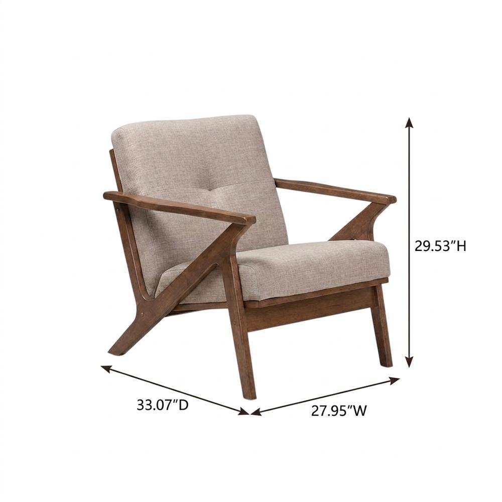 Mid-Century Modern Fabric Tufted Lounge Chair, Accent Chair, Light. Picture 6