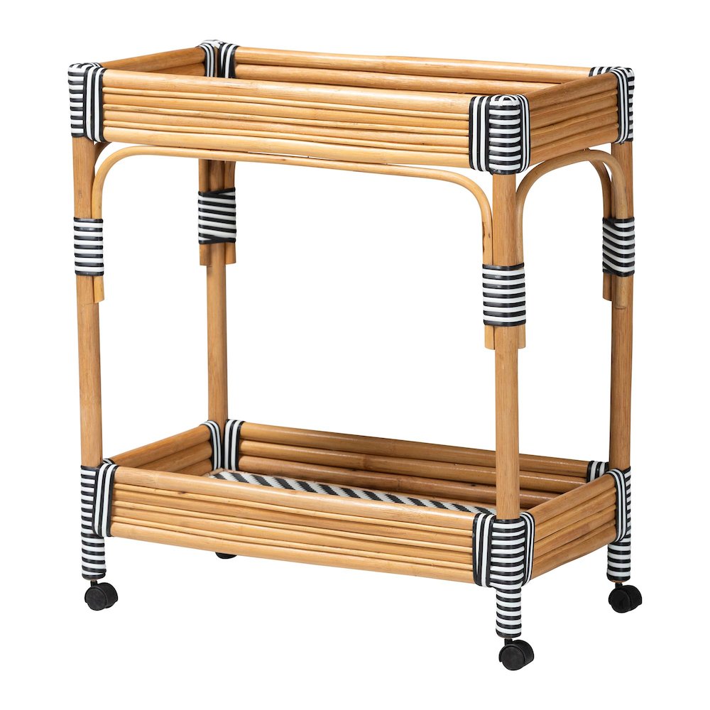 Carmine Natural Rattan Kitchen Cart - 2-Tier Handwoven Wicker Storage Trolley. Picture 1